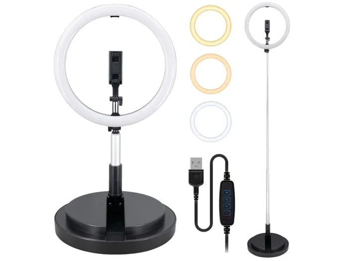 12″ kreisförmiges Ringlicht-LED-Licht mit Ständer für Video- und Make-up-Fotografie (Schwarz)