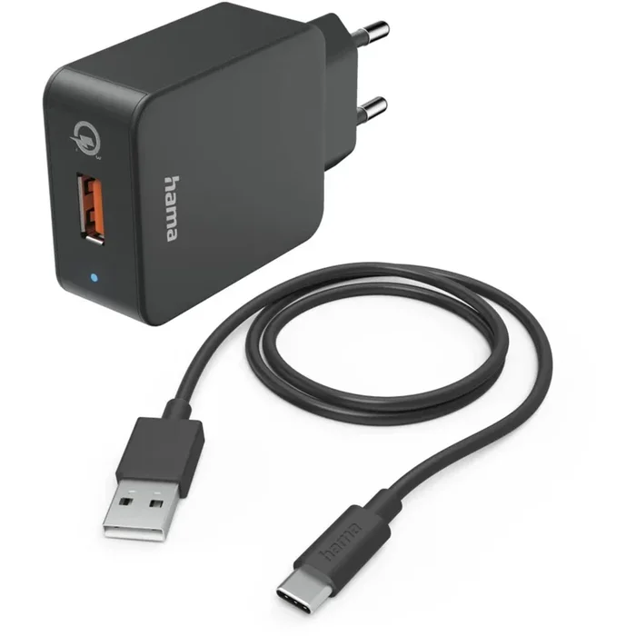Hama Schnellladegerät mit Ladekabel USB-C Qualcomm 19,5W schwarz