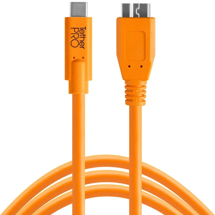 Tether Tools TetherPro USB-Datenkabel für USB-C an USB 3.0 Micro-B – 4,6 m, gerader Stecker (orange)