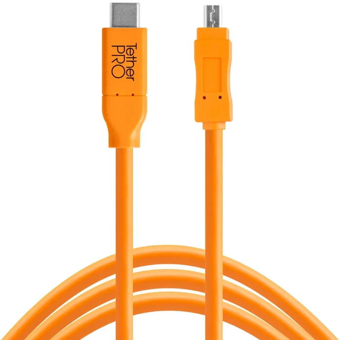 Tether Tools TetherPro USB-Datenkabel USB-C an USB 2.0 Mini-B8 – 4,6m, gerade (Orange)
